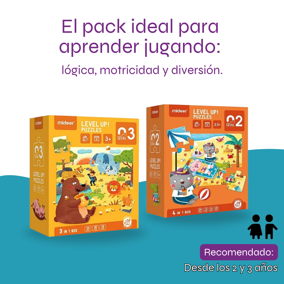 Pack Level Up! Nivel 2 y 3 - Estimula lógica, motricidad y concentración en cada nivel.