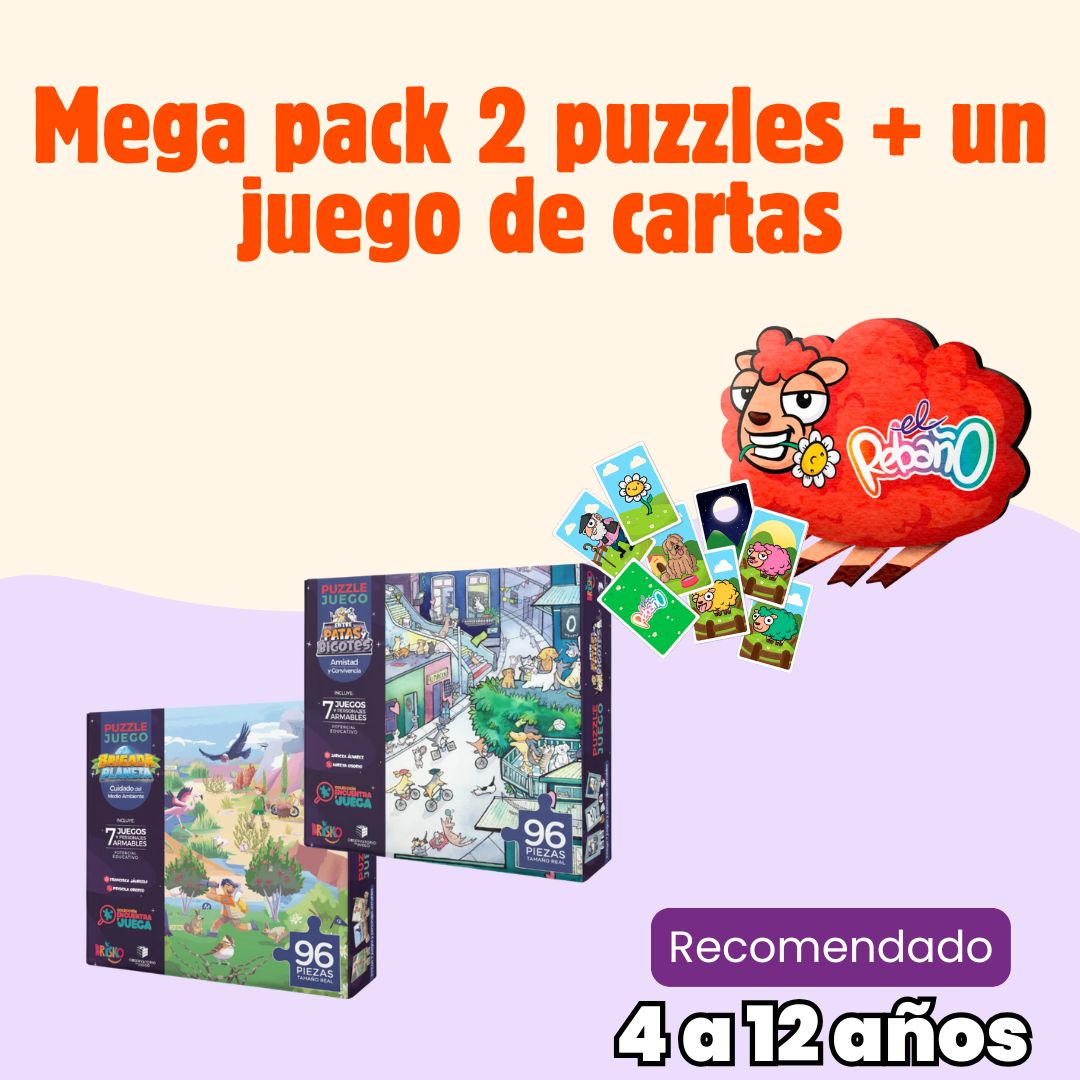 Mega Pack 3x2: Puzzle perritos y gatitos + puzzle Brigada Planeta + juego de mesa El Rebaño