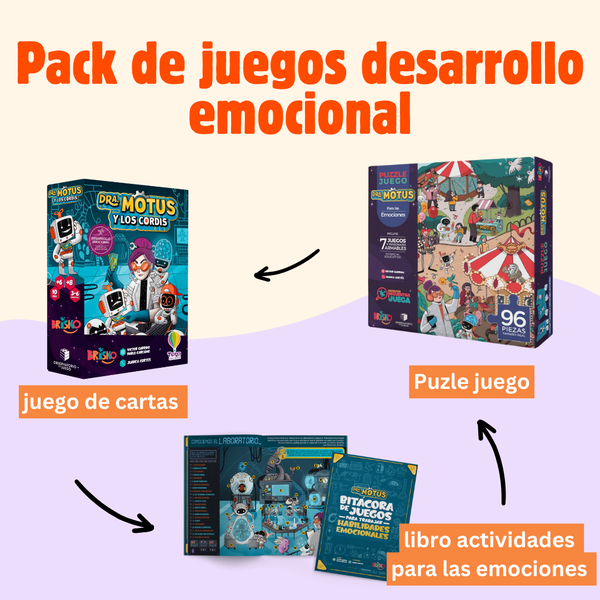 🧠💛 Pack juegos para el desarrollo emocional: 1 Juego de cartas, 1 Puzzle y 1 Libro juego de actividades