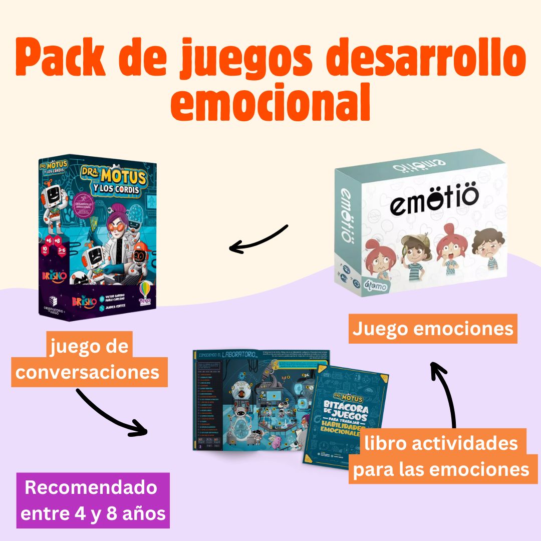 🧠💛 Pack juegos para el desarrollo emocional: 1 Juego de cartas conversaciones, 1  juego carta emociones y 1 Libro de actividades