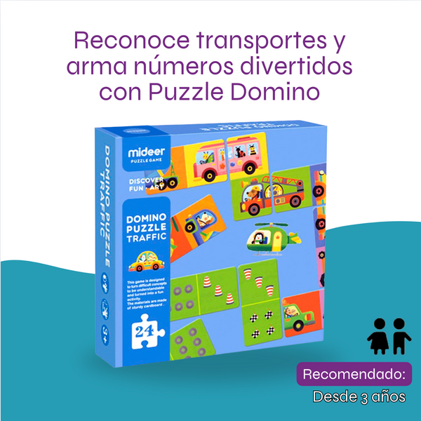 Puzzle Domino: Transportes - Conceptos de Tráfico y Números